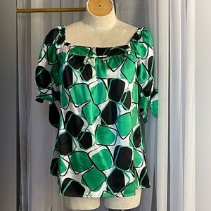 Allison Taylor Green and Black Abstract Blouse